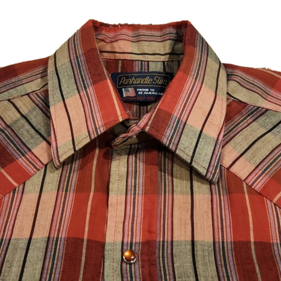 Panhandle Slim Red & Tan Plaid Western Snap Button-Up Shirt - Picture 2 of 6